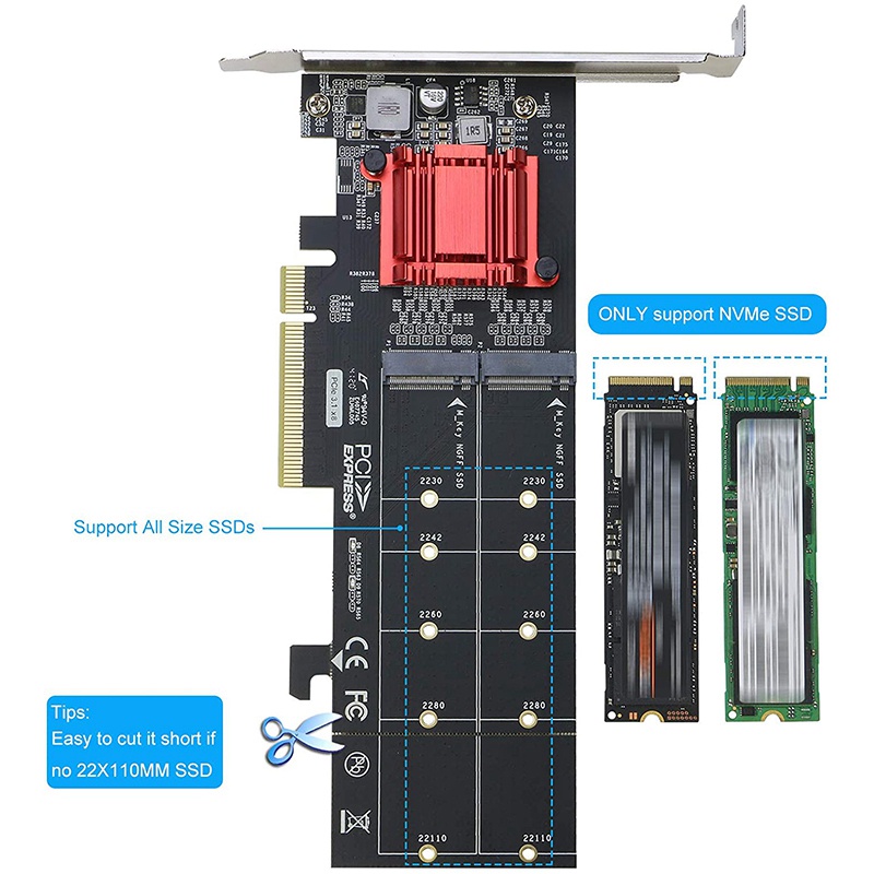 อะแดปเตอร์การ์ด-dual-nvme-pcie-m-2-nvme-ssd-เป็น-pci-e-3-1-x8-x16-รองรับ-m-2-m-key-nvme-ssd-22110-2280-2260-2242