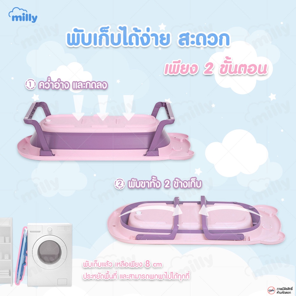 ภาพสินค้าMilly อ่างอาบน้ำเด็ก ลายหมีน้อย น่ารัก สามารถพับได้ อ่างอาบน้ำทารก อ่างอาบน้ำอเนกประสงค์พับได้ Baby Bathtub จากร้าน mama.hug บน Shopee ภาพที่ 3