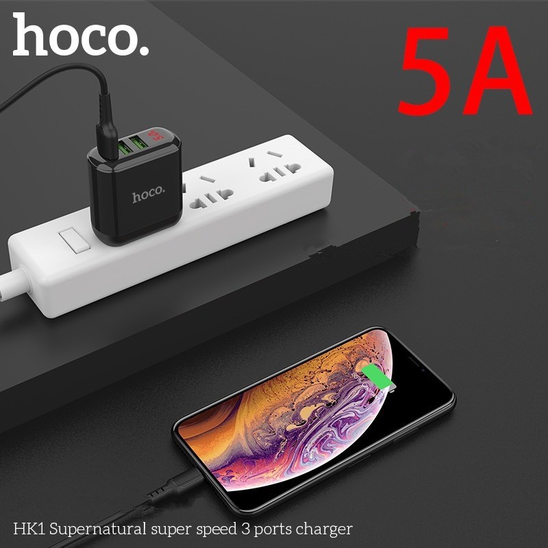 หัวชาร์จ-hoco-charger-รุ่น-hk1-ปลั๊กชาร์จ-3usb-5a-max-พร้อมหน้าจอแสดงผล-led-สินค้าพร้อมจัดส่ง