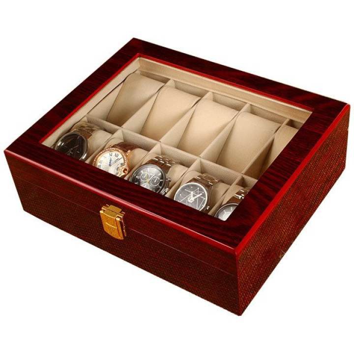vintage-กล่องใส่นาฬิกา-leather-watch-box-สำหรับ-10-เรือน-สีแดง-เบจ