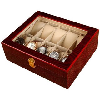Vintage กล่องใส่นาฬิกา Leather Watch Box สำหรับ 10 เรือน (สีแดง/เบจ)