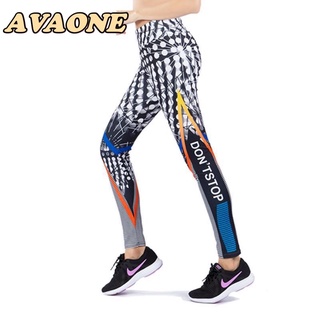 AVAONE🛒กางเกงโยคะขายาว กางเกงเลกกิ้ง กางเกงออกกำลังกายผู้หญิง สีกราฟฟิก