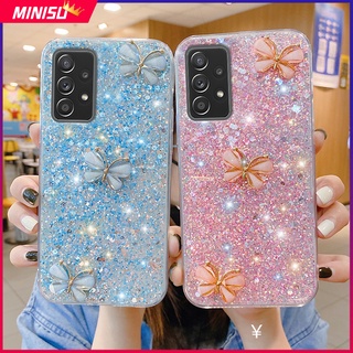 เคสโทรศัพท์มือถือ ซิลิโคนนุ่ม ลายผีเสื้อ 3D ประดับเลื่อมกลิตเตอร์ สําหรับ Samsung Galaxy A02 A03 A10 A20 A30 A50 A30S A50S A70 A11 A31 A21S A20S A10S A7 2018