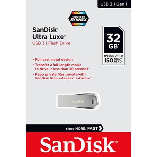 สินค้า SANDISK Flash Drive ULTRA LUXE USB 3.1 32GB (SDCZ74_032G_G46) แฟลชไดร์ฟ เมมโมรี่ การ์ด แซนดิส โดย Synnex รับประกัน 5ปี