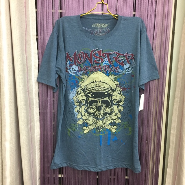 monsters-factory-t-shirt-tee-เสื้อยืดแนว-punk-rock-ลายกัปตันกะโหลก-sz-m