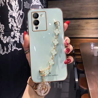 Ready Stock 2022 เคส Infinix NOTE 12 G96 / NOTE 12 G88 New Fashion Soft Case with Clover Bracelet Straight Edge Plating Protection Cover Camera Lens เคสโทรศัพท์ NOTE12G96