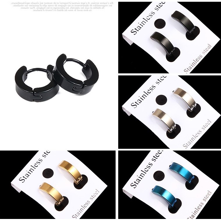 ต่างหู-ตุ้มหู-จิว-ต่างหูผู้ชาย-punk-men-stainless-steel-hoop-piercing-round-earrings-for-women-men-1-คู่