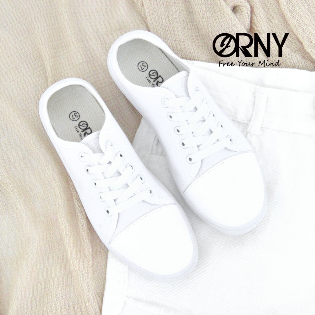 oy788-orny-ออร์นี่-รองเท้าผ้าใบเปิดส้น-ผ้าใบแบบผูกเชือก-รองเท้าผ้าใบแฟชั่นผู้หญิง