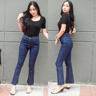 Cc jeans 090 S-5XL กางเกงยีนส์ผู้หญิง เอวสูง ขาม้า ปลายขารุ่ย