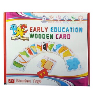 การ์ดคำศัพท์ flash card Education Wooden Card บัตรคำไม้จิ๊กซอว์ A-Z พร้อมคำศัพท์