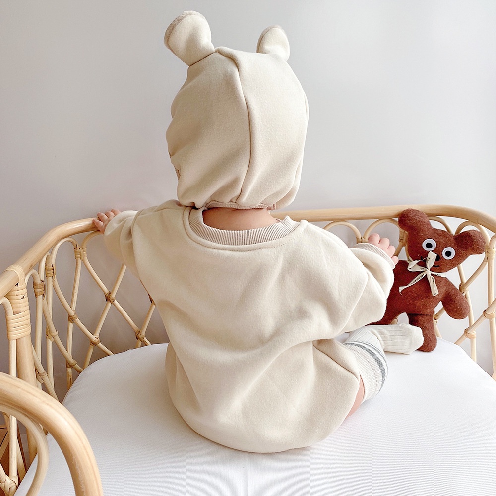 ชุดจั๊มสูท-ผ้าขนแกะลายหมี-พร้อมหมวก-สำหรับเด็กทารก-0-12-เดือน-สินค้าพร้อมจัดส่ง