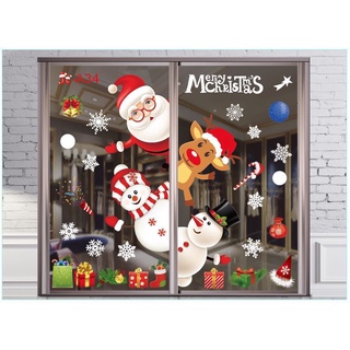 ใหม่ สติกเกอร์ติดผนัง ลายซานตาคลอส เกล็ดหิมะ คริสต์มาส สําหรับตกแต่งกระจก หน้าต่าง ประตู ฉากวันหยุด