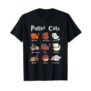[S-5XL]เสื้อยืดแขนสั้นผ้าฝ้ายพิมพ์ลายแมว Harry Pawter Potter สําหรับผู้ชาย