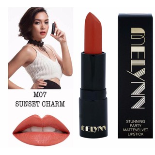 Melynn Stunning Party Matte Velvet Lipstick ลิปสติก เนื้อแมท โทนสีแดงสว่าง แดงพีช M07 Sunset Charm 1แท่ง