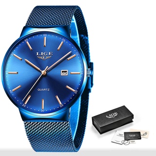 LIGE Mens Watches Top Brand Luxury Waterproof Ultra Thin Date Clock Male Steel Strap Casual Quartz