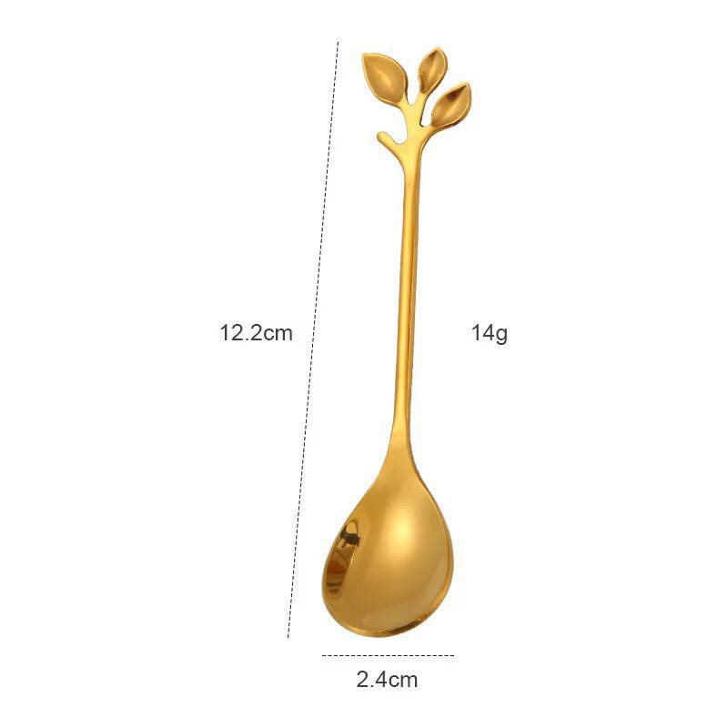 ช้อนส้อม-จิ้มผลไม้-เงิน-ทอง-ลายใบไม้
