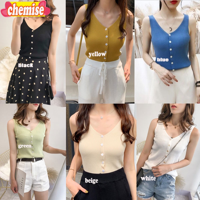 chemisegrace-พร้อมส่ง-เสื้อคอวีไหมพรม-เสื้อแขนกุด-สไตล์เกาหลี-สําหรับผู้หญิง-free-size-ใส่ตัวเดี่ยว-1107