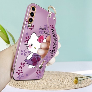 สําหรับ Huawei P30 Pro P30 Lite P20 Pro P20 Lite เคสโทรศัพท์มือถือแบบนิ่ม TPU ลายการ์ตูนคิตตี้ พร้อมสายคล้องข้อมือ หรูหรา