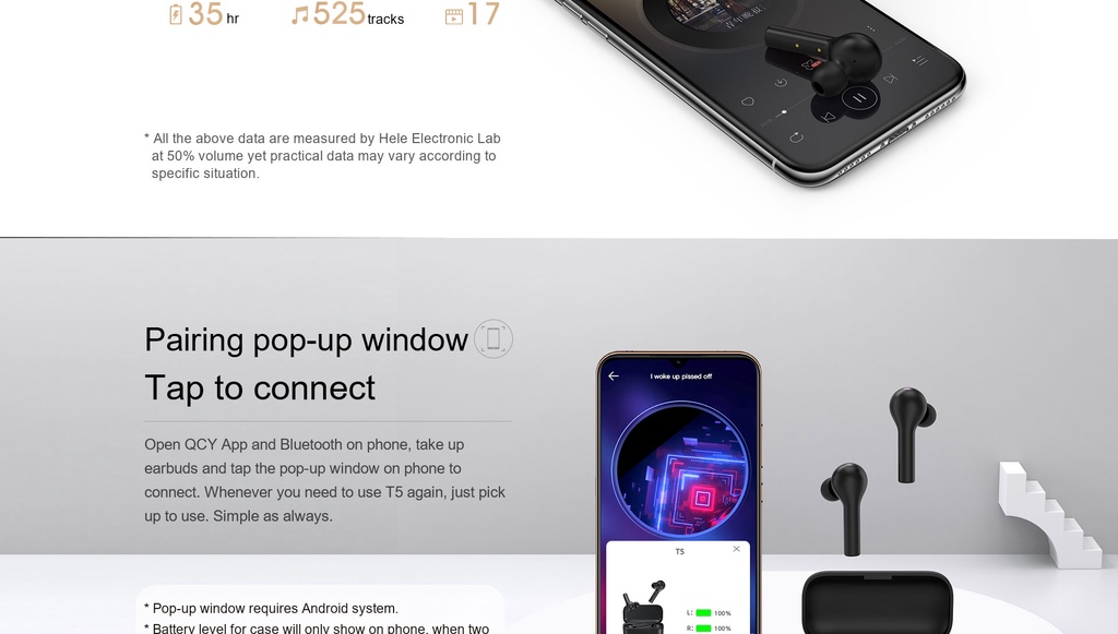 มุมมองเพิ่มเติมของสินค้า QCY T5 หูฟังเกมมิ่ง หูฟังบลูทูธ Bluetooth 5.0 หูฟังไร้สาย TWS หูฟัง Gaming