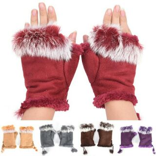ถุงมือบุขนกันหนาว ถุงมืออบอุ่นแบบเปิดนิ้ว หลากหลายสีสันไม่ซ้ำใคร 🎿(004)