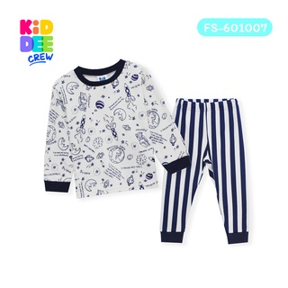สินค้า KiddeeCrew ชุดนอนครีมกุ้นคอน้ำเงิน กางเกงริ้วน้ำเงิน Navy cream pajamas blue striped pants เหมาะสำหรับอายุ 1-12 ปี