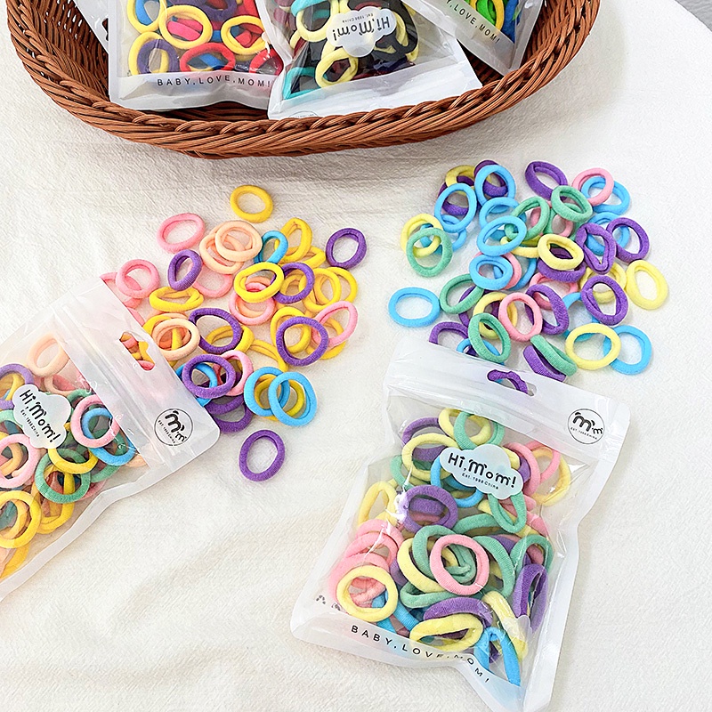 ยางรัดผมขนาดเล็กสไตล์เกาหลีเรียบง่ายสีแคนดี้-100-ชิ้น