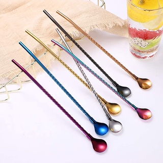 2 In 1 Stainless Steel Threaded Straw Spoon/ Reusable Long Handle Stirring Spoons/ Home Spoon for Cold Ice Cream Milkshake Smoothies