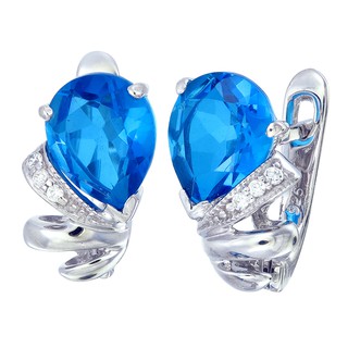 ต่างหูควอตซ์สีฟ้าสวิส (ดูเพล็กซ์) เงินแท้ 92.5%ชุบโรเดียม  Earring swiss blue quartz (duplex) Silver 92.5% &amp;Rhodium