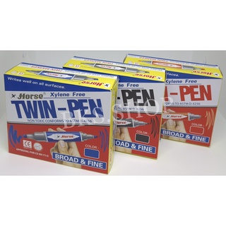 ปากกาเคมี 2 หัว ตราม้า (Horse TWIN-PEN) 12ด้าม/กล่อง