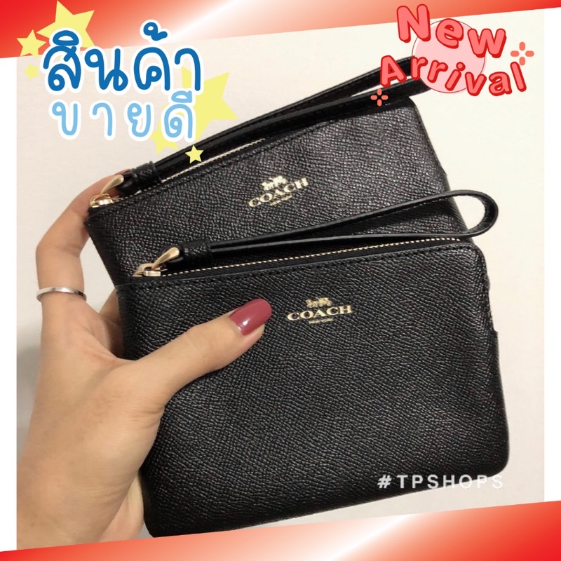 รูปภาพสินค้าแรกของกระเป๋าคล้องมือ Coach รุ่น mini zip pouch COACH WRISTLET กระเป๋าคล้องมือ ไซส์ S 1 ซิป สีล้วน ขนาด6.5x4 K