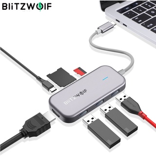 Blitzwolf® Bw-th5 7 in 1 ฮับข้อมูล USB-C พร้อมการ์ดรีดเดอร์ 3 พอร์ต USB 3.0 TF USB-C PD 4K