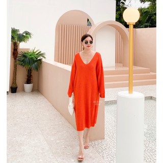 BRICK KNITTING DRESS🍊🍊เดรสไหมพรม คอวี