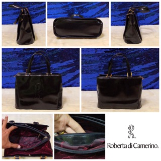 👝: ROBERTA DI CAMERINO BLACK LEATHER HANDBAG แท้💯%