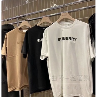 เสื้อยืดผ้าฝ้ายพิมพ์ลาย เสื้อยืดแขนสั้น พิมพ์ลายตัวอักษร Burberry ทรงหลวม สีพื้น สไตล์คลาสสิก สําหรับผู้ชาย และผู้หญิง