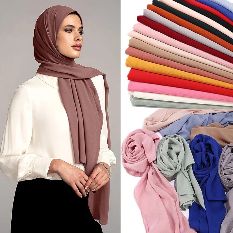 ภาพหน้าปกสินค้าธรรมดาฟองชีฟองอิสลามมุสลิมคลุมฮิญาบผ้าคลุมไหล่ผ้าพันคอสำหรับผู้หญิง