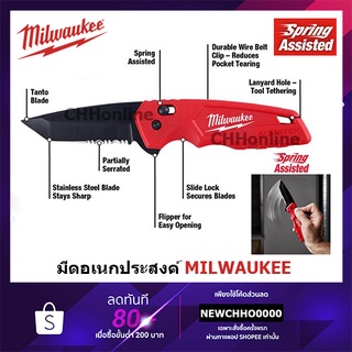 MILWAUKEE 48-22-1530 มีดพับ หายาก มีดพับฟันเลื่อยระบบสปริงเปิดปิด FASTBACK SPRING ASSISTED KNIFE