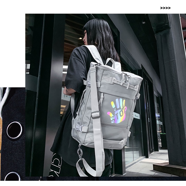 suntek-กระเป๋าเทรนด์แฟชั่นสะท้อนแสง-กันน้ำ-ความจุขนาดใหญ่-อินเทรนด์-กระเป๋าเป้สะพายหลัง-ใบใหญ่