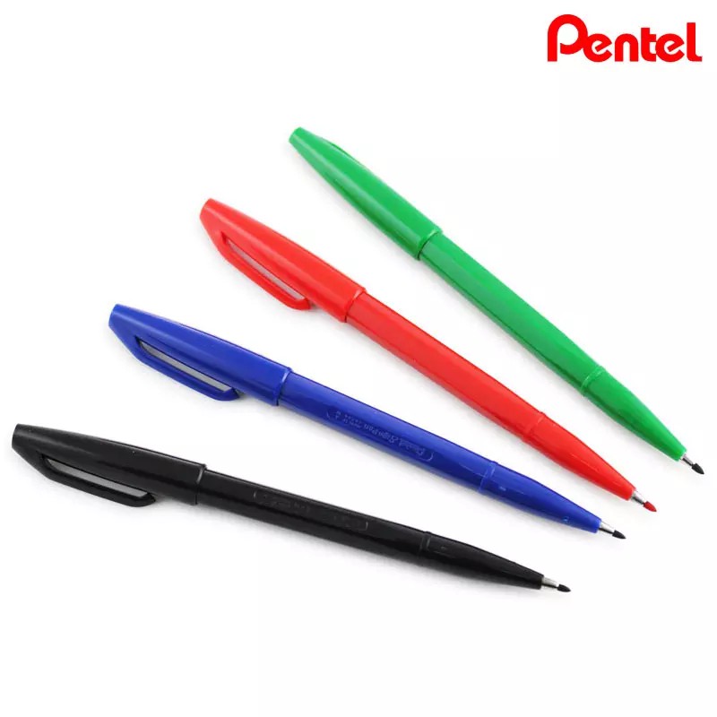 pentel-sign-pen-s520-b-red-ปากกาเมจิก-เพนเทล-ไซน์เพน-หมึกสีแดง-กล่อง-12ด้าม-ขนาดหัว-2-0-มม-ปากกาแบบสวมปลอก