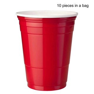 แก้วพลาสติก แบบใช้แล้วทิ้ง ขนาด 450 มล. สีแดง สําหรับใส่เครื่องดื่ม ปาร์ตี้ บาร์ ร้านอาหาร 10 ชิ้น
