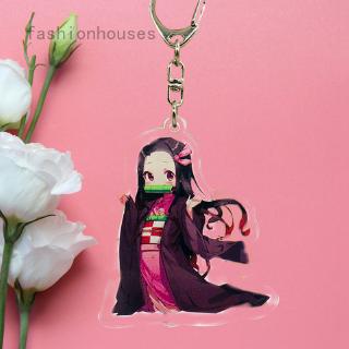 Anime Demon Slayer Keychain Cute Kamado Nezuko Pendant Two-sided Trankparent Keyring Cosplay Acrylic Fans Jewelry Gift