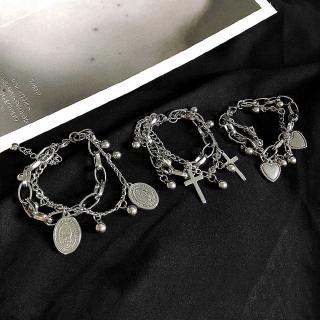 สินค้า 12041 New ins cold wind dark double Jesus bracelet cross love design level accessories