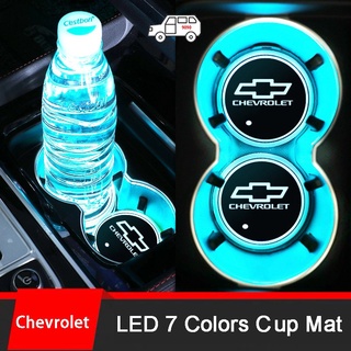 ที่วางแก้วน้ํา LED 7 สี สําหรับ Chevrolet Water Coaster fit Cruze Onix racker Aveo Silverado Spin Malibu Sail 2 ชิ้น