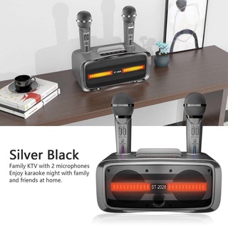 Cancer309 ST‑2028 Portable Karaoke Speaker System Bluetooth Machine with 2 Mic for Wedding Party Lecture Silver Black