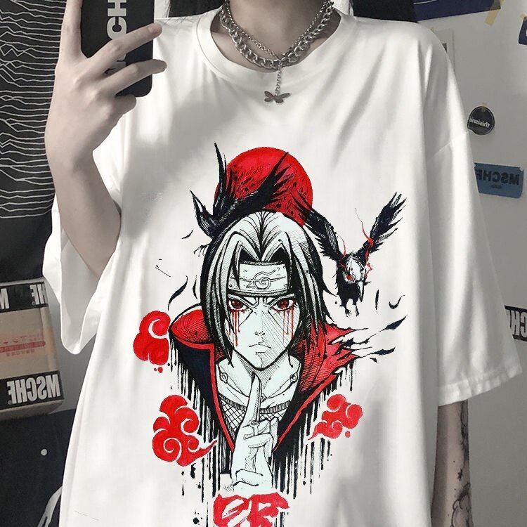 แฟชั่นคลาสสิกเสื้อยืดแขนสั้นคอกลมพิมพ์ลาย-naruto