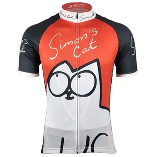 CCBest Funny Cat Print Cycling Jersey Men  Cute Anime Short Sleeve Bike Shirt Breathable Riding Bicycle Clothing