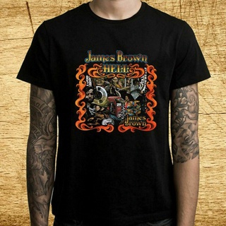เสื้อยืดสีขาวเสื้อยืดแขนสั้น พิมพ์ลายการ์ตูน James Brown Hell L0Go สีดํา สไตล์วินเทจ เรียบง่าย สําหรับผู้ชายS-4XL
