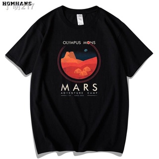 HHↂภาพประกอบ Mars Space ของเกาหลีสีแดง NASA SPACE เสื้อยืดแขนสั้นผ้าฝ้าย 100% ใส่ได้ทั้งชายและหญิง