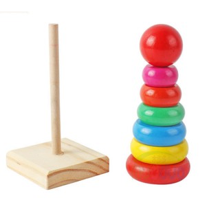 ของเล่นไม้ หอคอยสีรุ้ง ห่วงเรียงซ้อน ของเล่นเสริมพัฒนาการ  ของเล่นเด็ก  เรียนรู้สีสัน