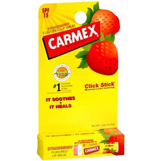 ❤️ไม่แท้คืนเงิน❤️ Carmex Lip Balm Click Stick SPF 15 4.25 g. #Strawberry ลิปปาล์มบำรุงปากกลิ่นสตอเบอรี่ ไม่มีสี