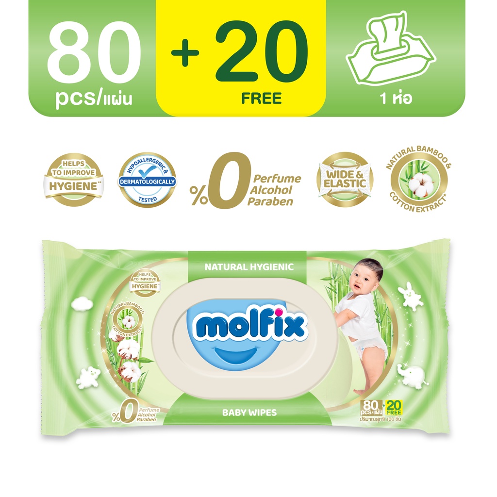 ภาพหน้าปกสินค้าMolfix ทิชชู่เปียก Natural Hygienic Baby Wipes จากร้าน molfix_official_store บน Shopee